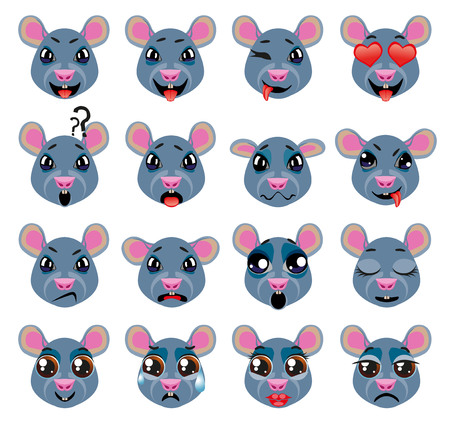 Set of vector stickers, emojis with cute ratのイラスト素材