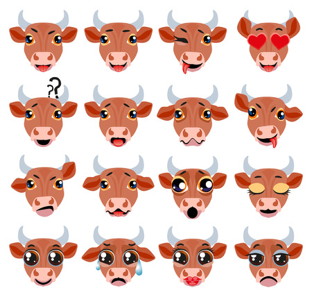 Set of vector stickers, emojis with cute bullのイラスト素材