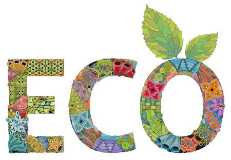 Hand-painted art design. Hand drawn illustration word ECO for t-shirt and other decorationのイラスト素材