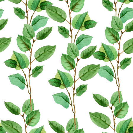 Floral leaves seamless pattern green color on a white background. Artistic design for floral print for packaging, textile, wallpaper, gift wrap, greeting or wedding background.の写真素材