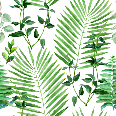 Floral leaves seamless pattern green color on a white background. Artistic design for floral print for packaging, textile, wallpaper, gift wrap, greeting or wedding background.の写真素材