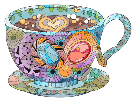 Vector coffee or tea cup with abstract ornaments. Hand drawn illustration for t-shirt decorationのイラスト素材