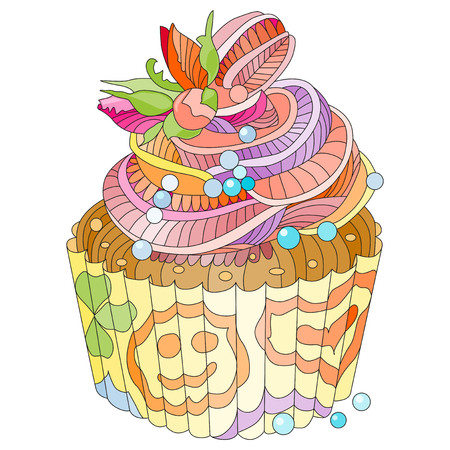 Vector piece of cake with abstract ornaments. Hand drawn illustration for t-shirt in zentangle, doodle style.のイラスト素材