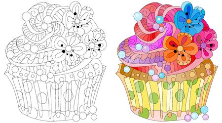 Vector piece of cake with abstract ornaments. Hand drawn illustration for t-shirtのイラスト素材