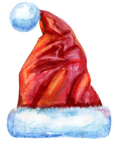 Santa Claus red hat. Watercolor illustration, isolated on whiteの写真素材