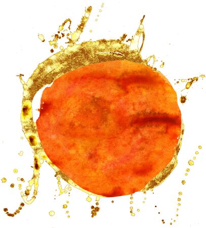 Orange and gold watercolor circle isolated on white backgroundの写真素材