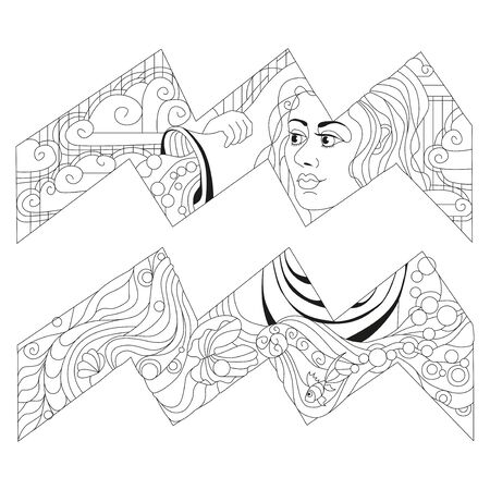 Aquarius zodiac sign, astrology concept art for coloring. Tattoo designのイラスト素材