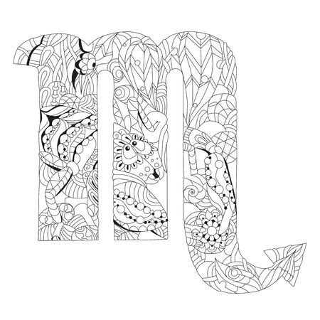 Scorpio zodiac sign cute cartoon character retro styleのイラスト素材