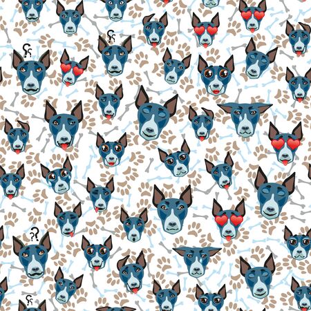 Seamless pattern of vector stickers, emojis with cute dogのイラスト素材