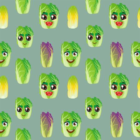 Seamless pattern Chinese cabbage. Funny cute faces characterのイラスト素材