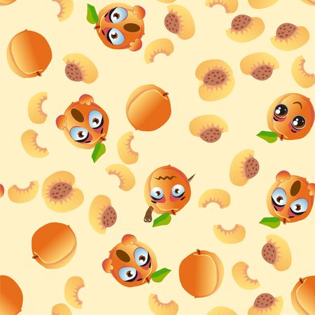 Seamless pattern with emoji peaches. Funny cute faces characterのイラスト素材
