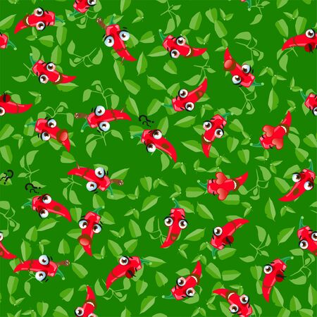 Seamless pattern Chili peppers. Funny cute faces characterのイラスト素材