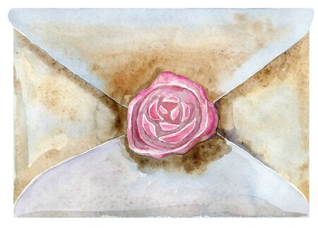 Envelope with a wax seal in the form of a flowerの写真素材