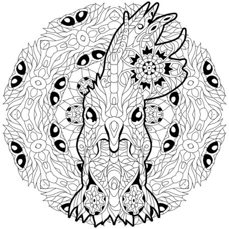 Head of rooster styled with mandala for t-shirt design, for coloring, tattoo and other decorationsのイラスト素材