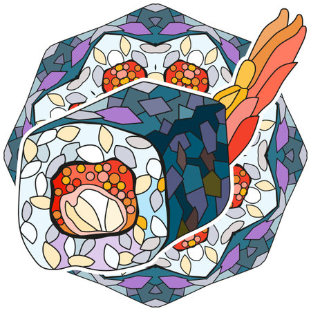 Sushi with mandala. Hand drawn decorative vector illustrationのイラスト素材
