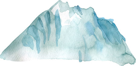 Beautiful hand drawn colorful mountain on white background. Nature landscape. Watercolor paintingの写真素材