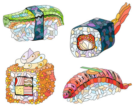Hand drawn set of Sushi for t-shirt and other decorationsのイラスト素材