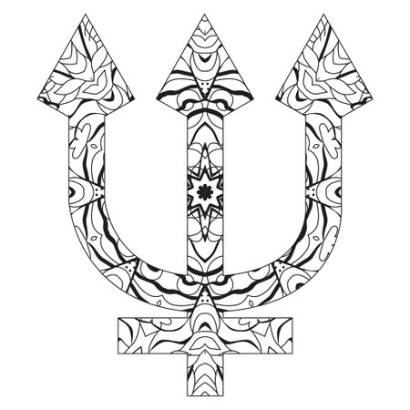 Neptune sign, astrology concept art for coloring. Tattoo design. Horoscope signs, magic symbols, icons. Astrology concept for occult design.のイラスト素材