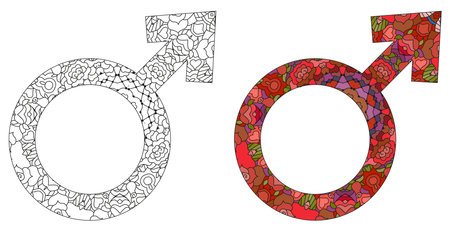 MARS sign, astrology concept art. Tattoo design. Astrology concept for occult design. Color and outline set.のイラスト素材