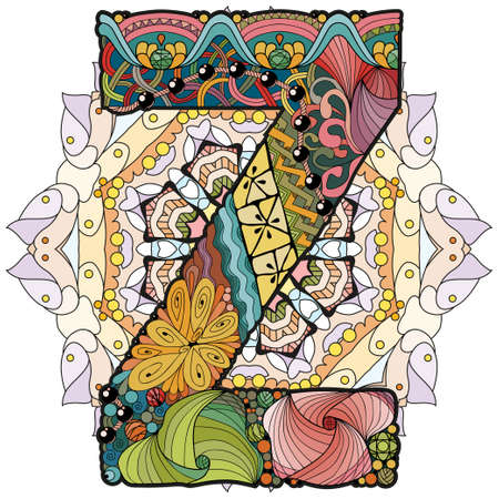 Hand-painted art design. Hand drawn illustration mandala with letter Z for decorationのイラスト素材