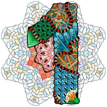Hand-painted art design. Illustration mandala with numero oneのイラスト素材