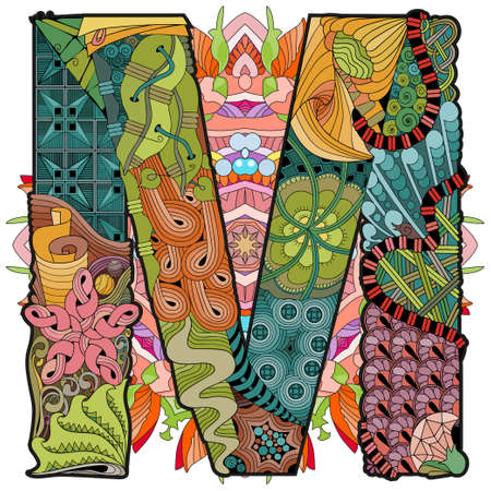 Hand-painted art design. Hand drawn illustration mandala with letter M for decorationのイラスト素材