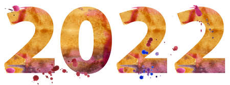 New year 2022 watercolor number isolated on the white backgroundの写真素材