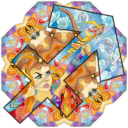 Sagittarius zodiac sign with mandala, astrology concept art. Tattoo designのイラスト素材