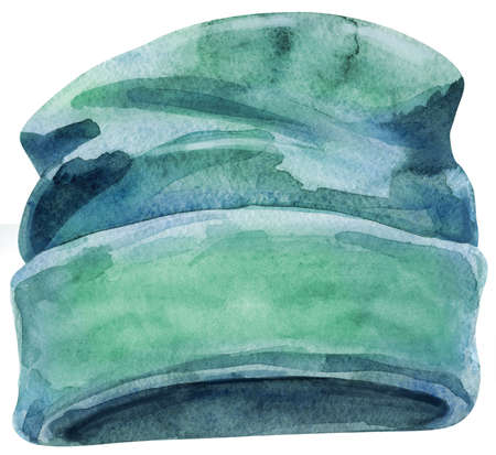 Watercolor green beanie hat isolated on whiteの写真素材