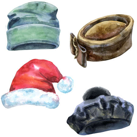 Set of watercolor illustrations of hatsの写真素材