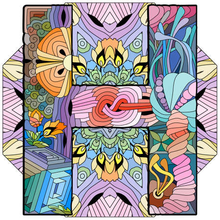 stylized alphabet - letter H on mandala. vector illustration. Ethnic patternのイラスト素材