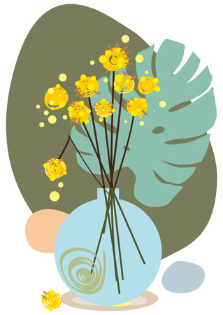Abstract posters with vases. Trendy still life collage with pot, plant and vase. Hand drawn minimalist shape vector set. Illustration pot with flower image for interior decorationのイラスト素材