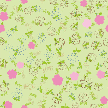 Abstract trendy seamless patterns set with hand drawn colorful shapes on green backgroundsのイラスト素材