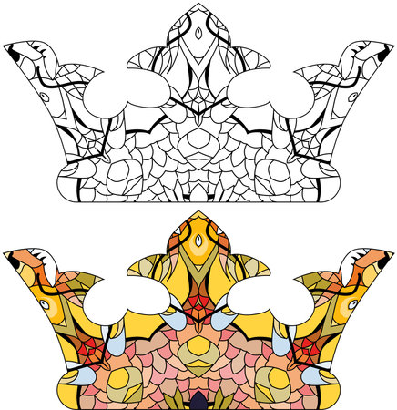 Crown styled for t-shirt design, for coloring, tattoo and other decorations. Color and outline setのイラスト素材