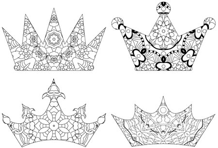 Set of Crowns styled for t-shirt design, tattoo and other decorationsのイラスト素材