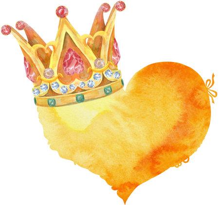 watercolor yellow heart with a lace edgeの写真素材