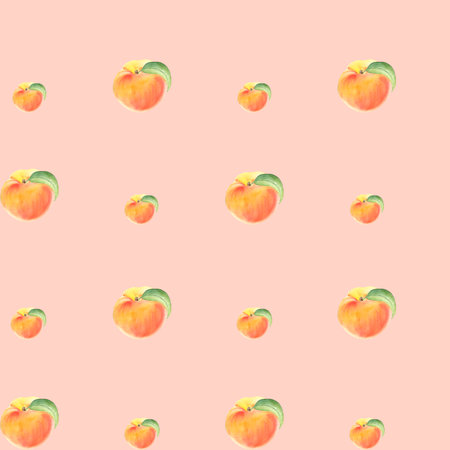 Seamless pattern with juicy peaches, hand-drawn in watercolor.の写真素材