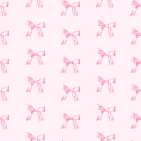 Seamless pattern with pink bow, hand drawn in watercolor.の写真素材