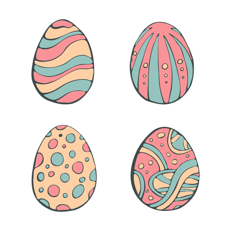 Happy Easter eggs. Vector set isolated on white background. Hand drawn doodle illustration.のイラスト素材