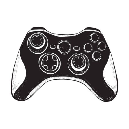 Gamepad joystick game controller isolated on white. Doodle style illustration hand drawn silhouette vector for typography, t-shirt, graphics.のイラスト素材