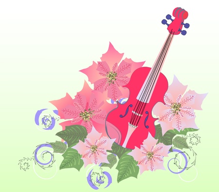  illustration  with Red Violin and Poinsettiaのイラスト素材