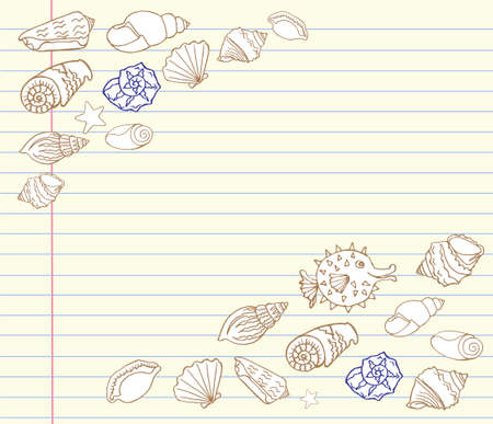 notebook  design set with cockleshells Vector illustrationのイラスト素材
