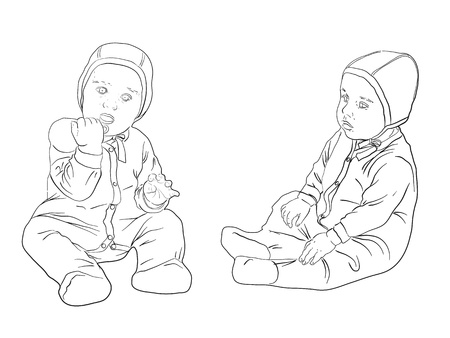 Girl with Toy Sketch Black and  White illustrationのイラスト素材