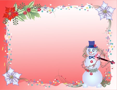 Red Christmas Background  with Confetti and Snowman Vector Illustration のイラスト素材