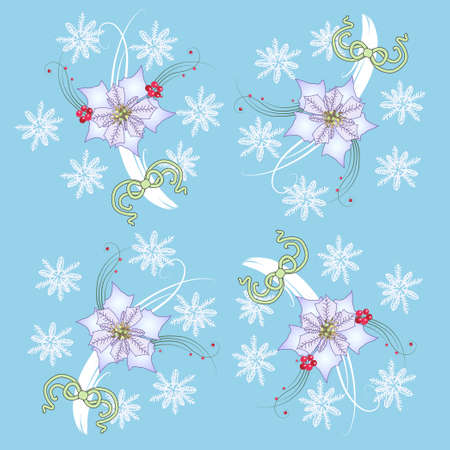 Blue Pattern with Poinsettia, Snowflakes and Mistletoe のイラスト素材