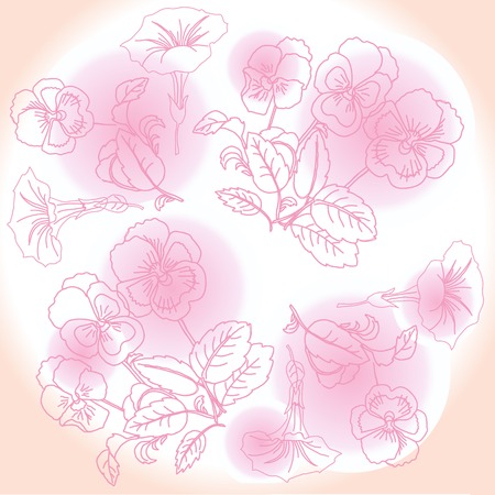 Pink Background with  pansies and bindweed  Vector illustrationのイラスト素材