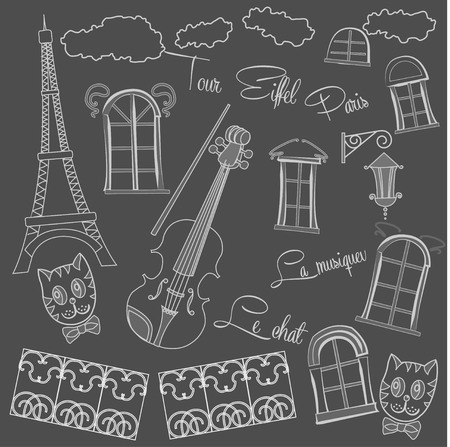 Background with music and city on  chalkboardのイラスト素材