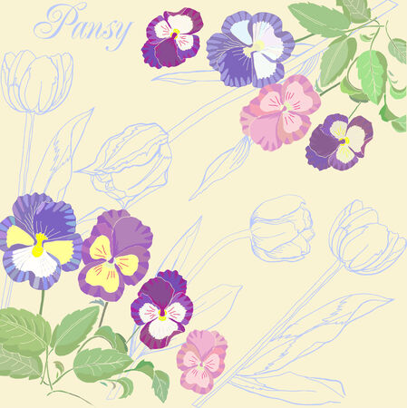 Background with pansies and tulips .Vector illustrationのイラスト素材