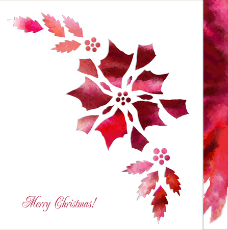 Background  with red poinsettia flowers. Vector watercolor illustrationのイラスト素材