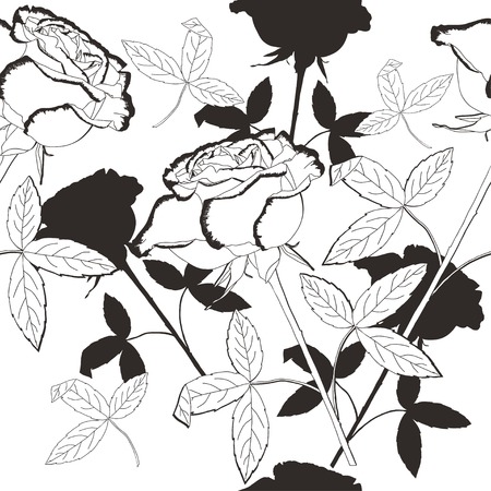 Black and white seamless pattern with flowers. Vector illustrationのイラスト素材